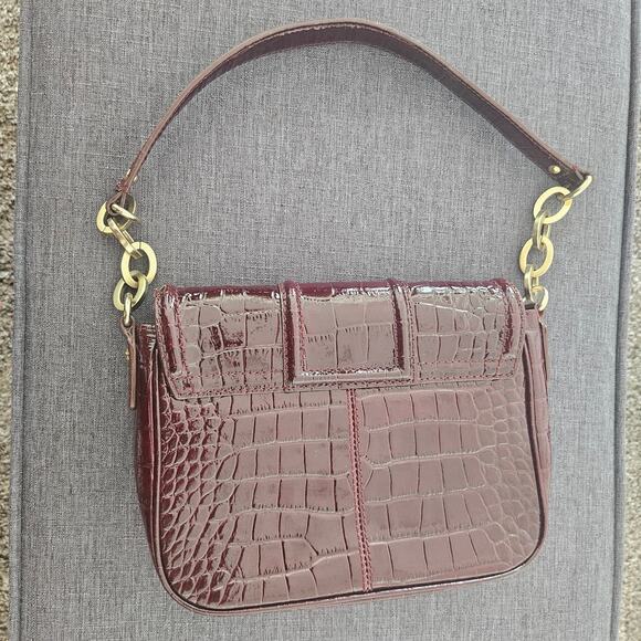 Paradox Maroon Red Croc Embossed Leather Shoulder Bag Purse Minimalist Classic - Picture 6 of 10